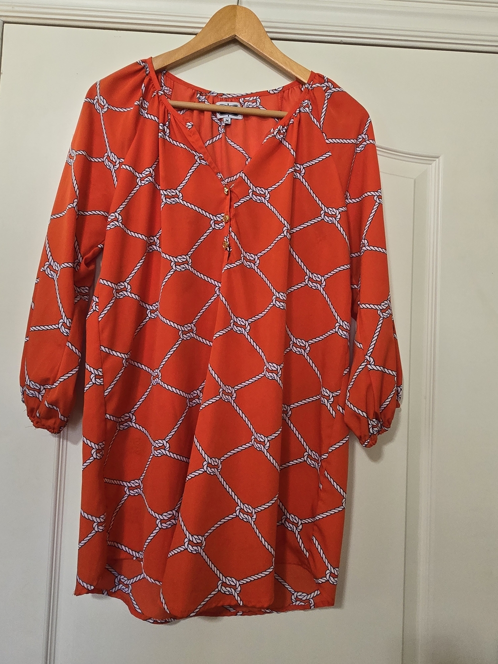 Mud Pie Orange Rope-Print Tunic Blouse